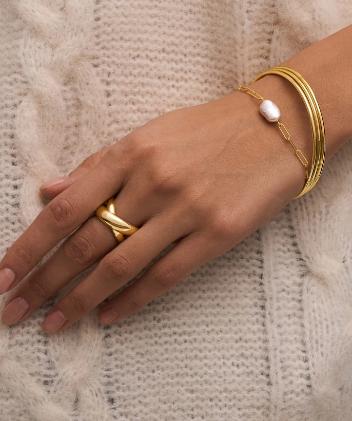 Кольцо кросс из серебра в покрытии желтое золото