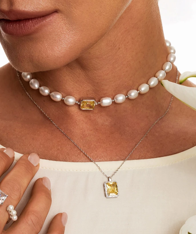 Серебряное кольцо SICILIA с жемчугом и крупным белым фианитом