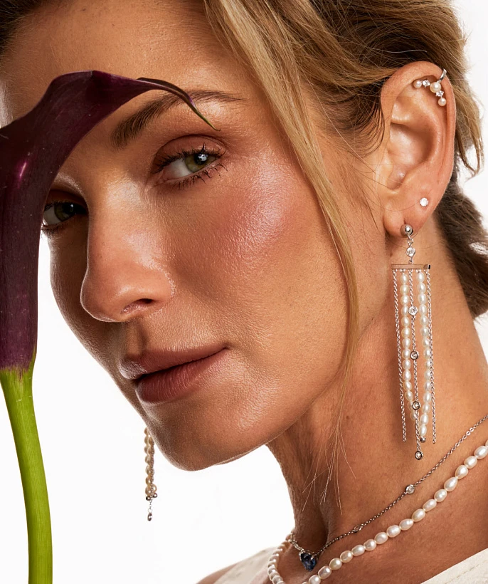 Серебряные серьги SICILIA с подвесками с жемчугом и фианитами