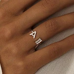 Серебряное кольцо регулируемое с буквой А MIESTILO
