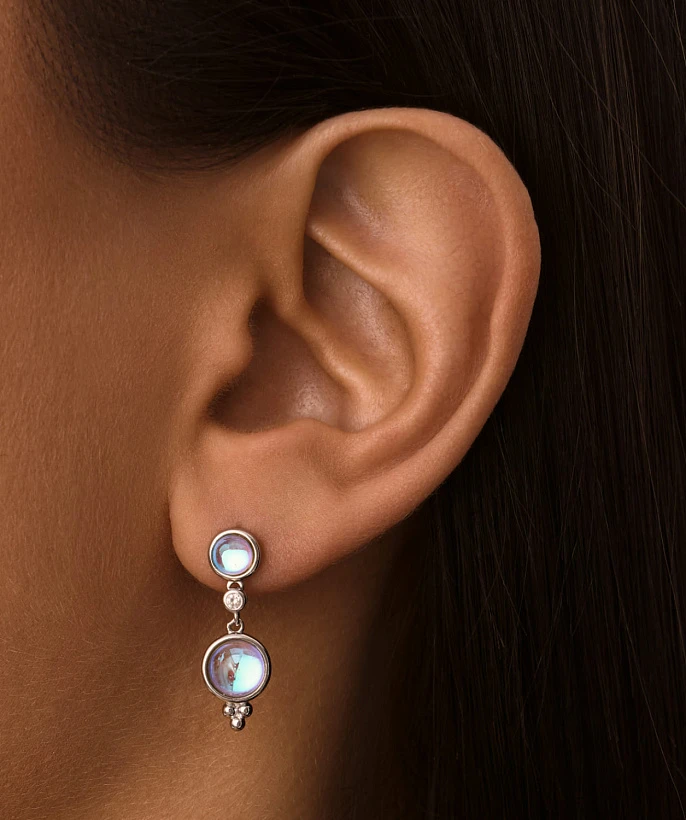 Серебряные серьги-подвесы с лунными камнями MIESTILO