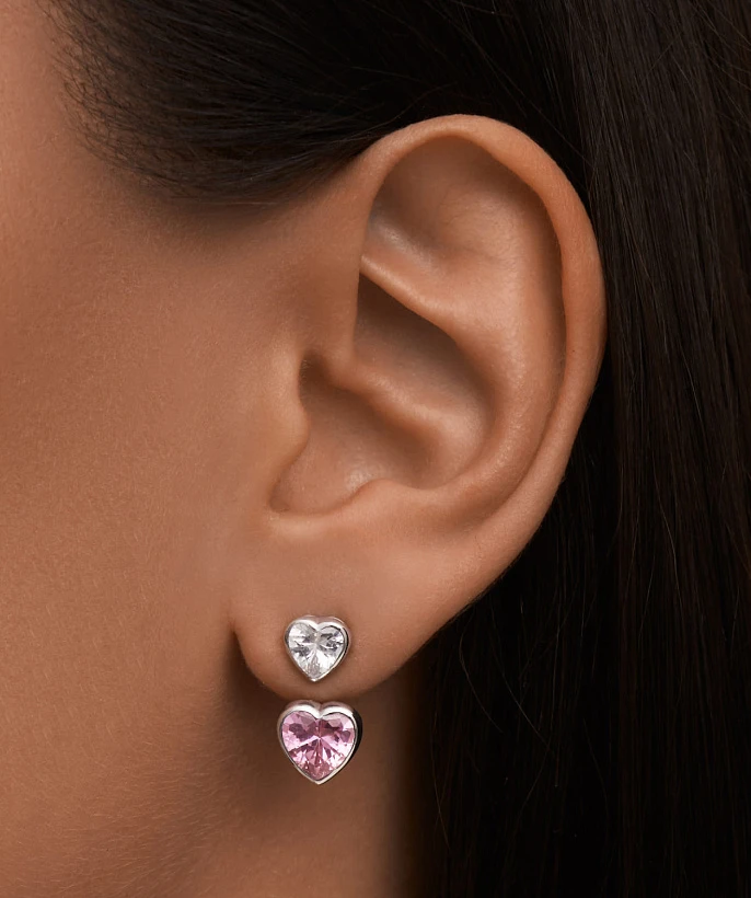 Серебряные серьги-трансформеры SWEETHEART с двумя сердцами