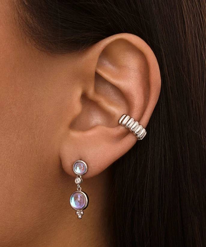 Серебряные серьги-подвесы с лунными камнями MIESTILO