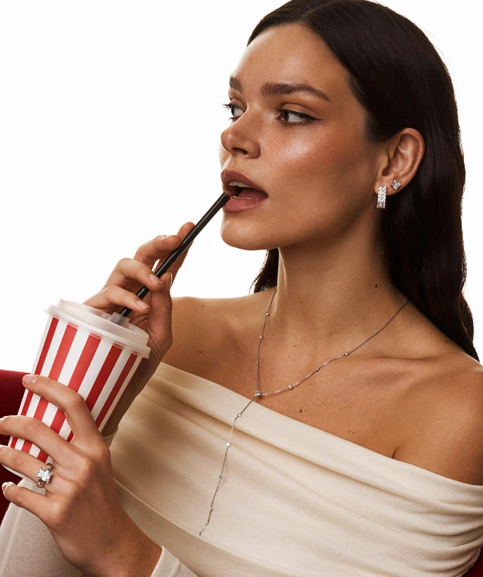 Серебряные двойные серьги с фианитами