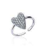 Регулируемое серебряное кольцо сердце с фианитами MIESTILO 
