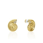 Серьги-ракушки из серебра в покрытии желтое золото с фианитами