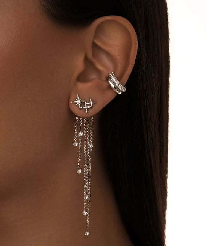 Серебряный двойной кафф с белыми камнями