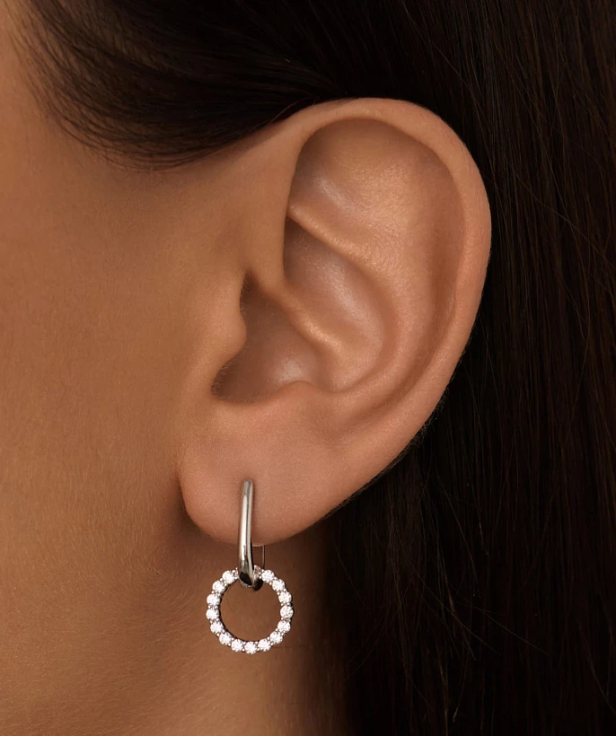 Серебряные серьги-трансформеры с английским замком и съемным кольцом с дорожкой фианитов MIESTILO 