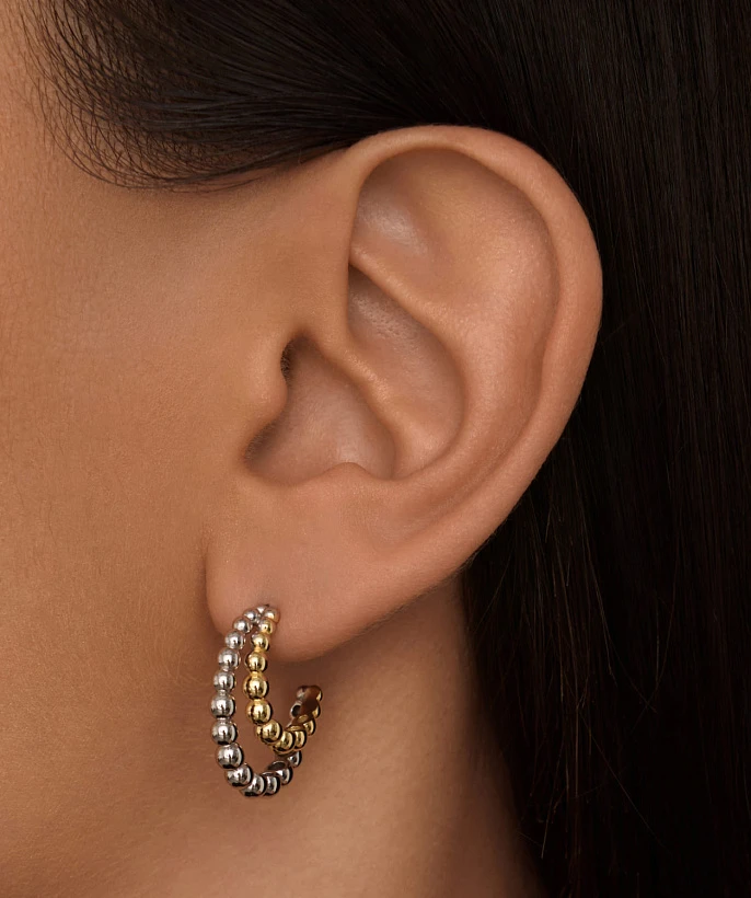 Пусеты кольца биколор с покрытиями родий и позолота MIESTILO 