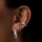 Серебряные серьги-кольца с фианитами в огранке багет