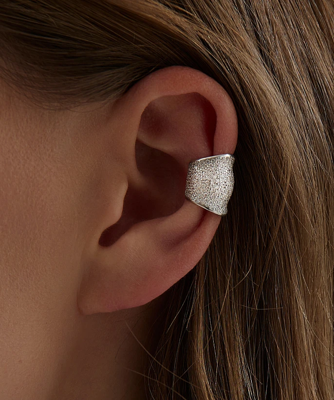 Широкий кафф из серебра c фианитами