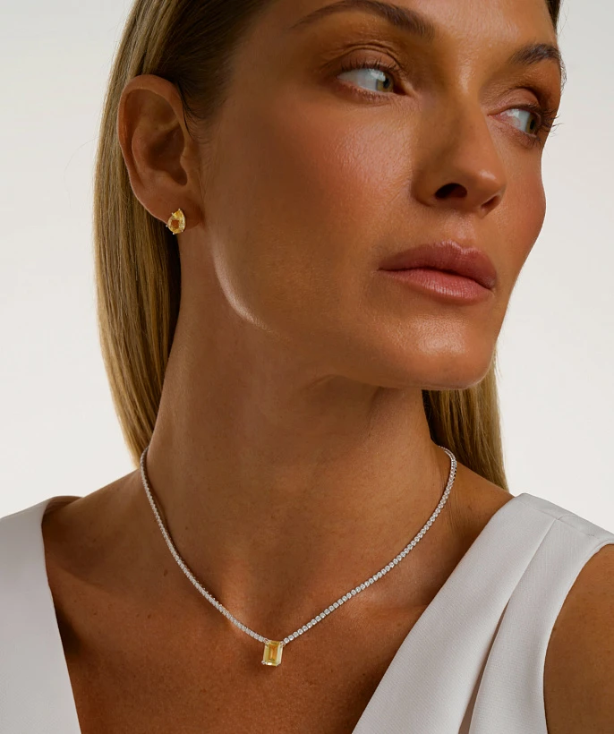 Теннисное серебряное колье ЭЙФОРИЯ с цитрином