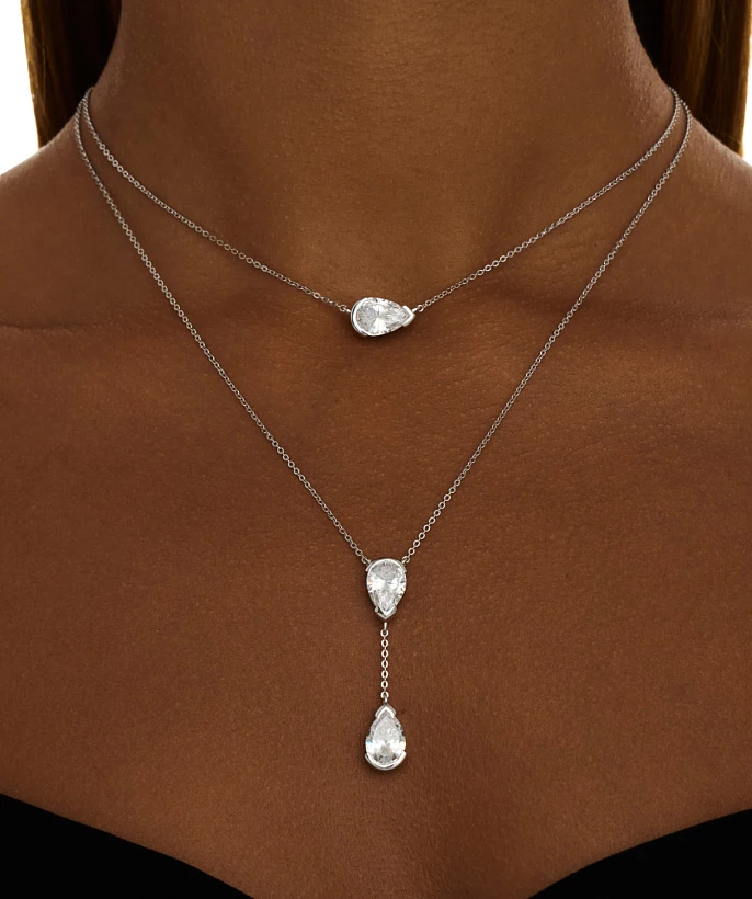 Серебряное колье-галстук PURITY с белыми топазами