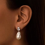Серебряные серьги SICILIA с барочной жемчужиной и фианитом