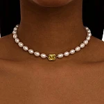 Серебряный чокер SICILIA из жемчуга с желтым фианитом