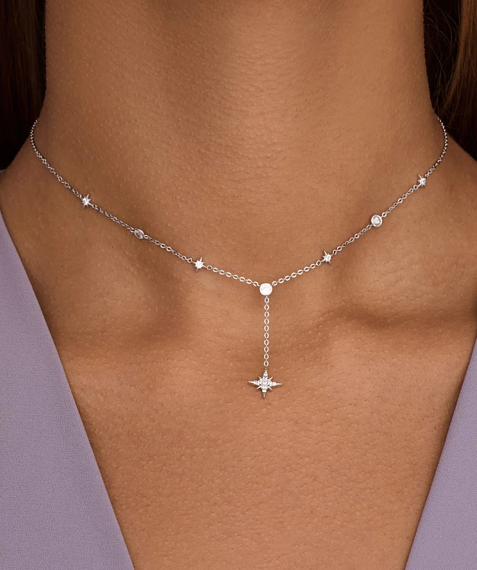 Серебряное колье-галстук со звездами MIESTILO