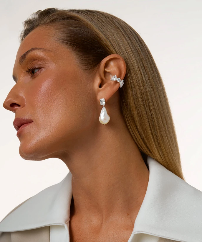 Серебряные серьги СИЦИЛИЯ с барочной жемчужиной и фианитом