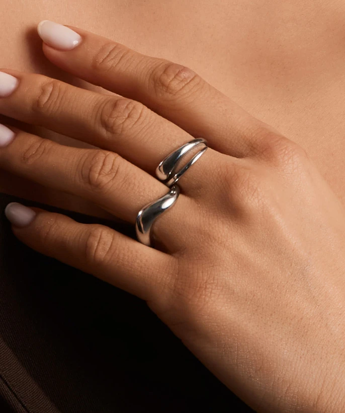 Серебряное кольцо волна гладкое MIESTILO