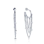 Серебряные серьги - кольца с цепочками и фианитами "Невесомость"