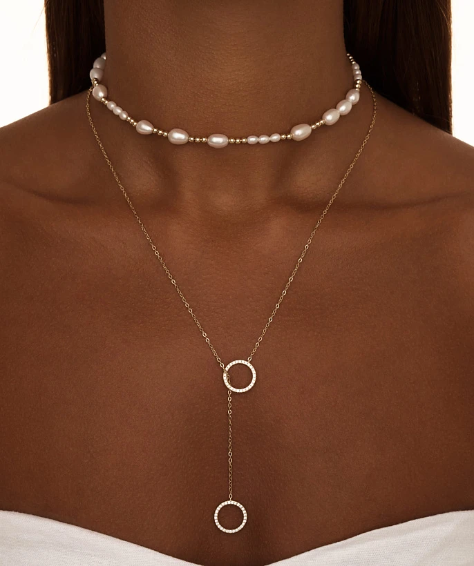 Позолоченное колье-галстук регулируемый из серебра с кругами