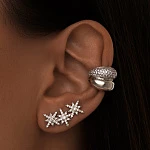 Серебряные серьга гвоздик и клаймбер со звёздами и фианитами