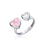 Серебряное разомкнутое кольцо ЛЮБОВЬ с двумя сердцами