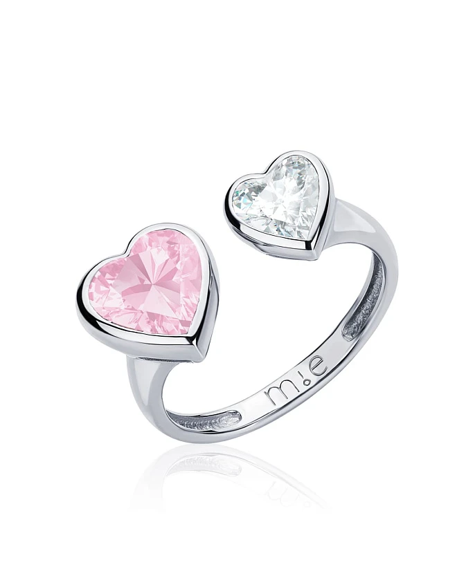 Серебряное разомкнутое кольцо SWEETHEART с двумя сердцами