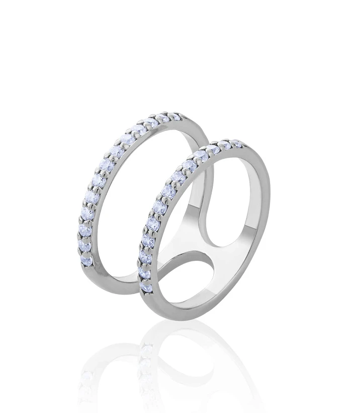 Двойное серебряное кольцо с фианитами