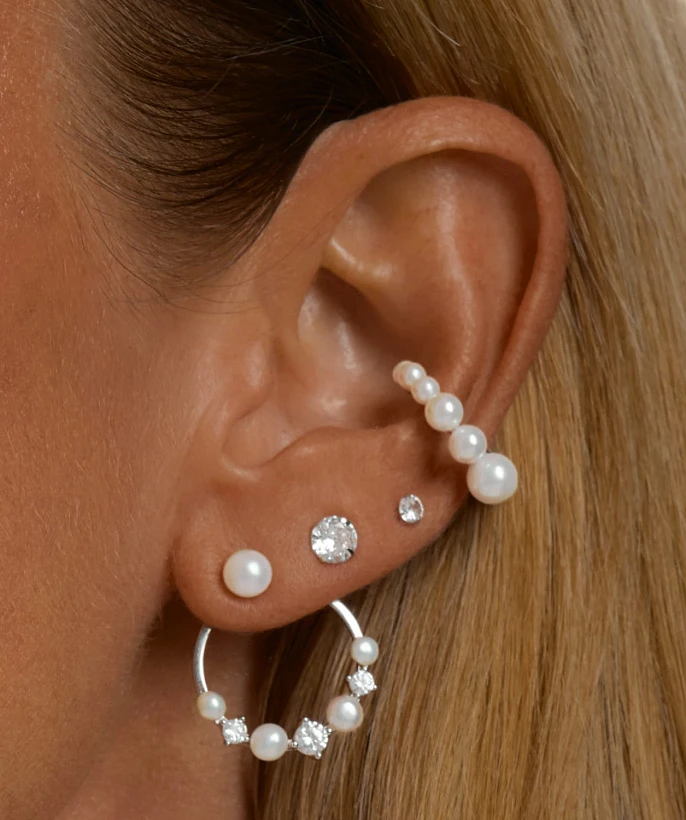 Серьги джекеты из серебра с натуральным жемчугом