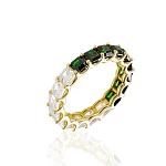 Позолоченное кольцо из серебра Elizabeth с белыми и изумрудными фианитами