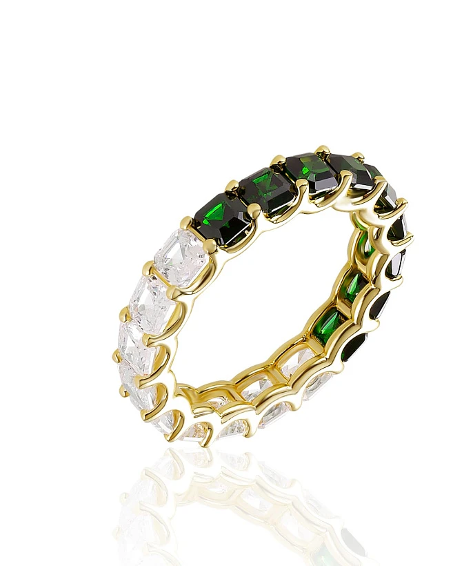 Позолоченное кольцо из серебра Elizabeth с белыми и изумрудными фианитами