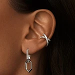 Серебряные многогранные серьги-трансформеры с фианитами