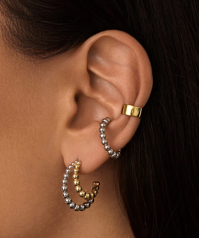 Пусеты кольца биколор с покрытиями родий и позолота MIESTILO 