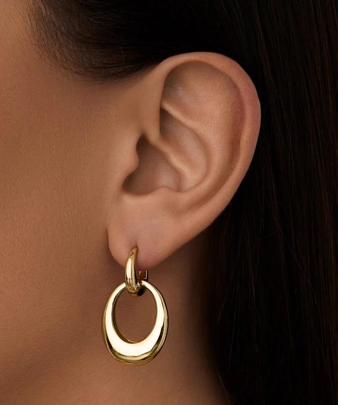 Крупные серьги кольца трансформеры из серебра с покрытием позолота MIESTILO 