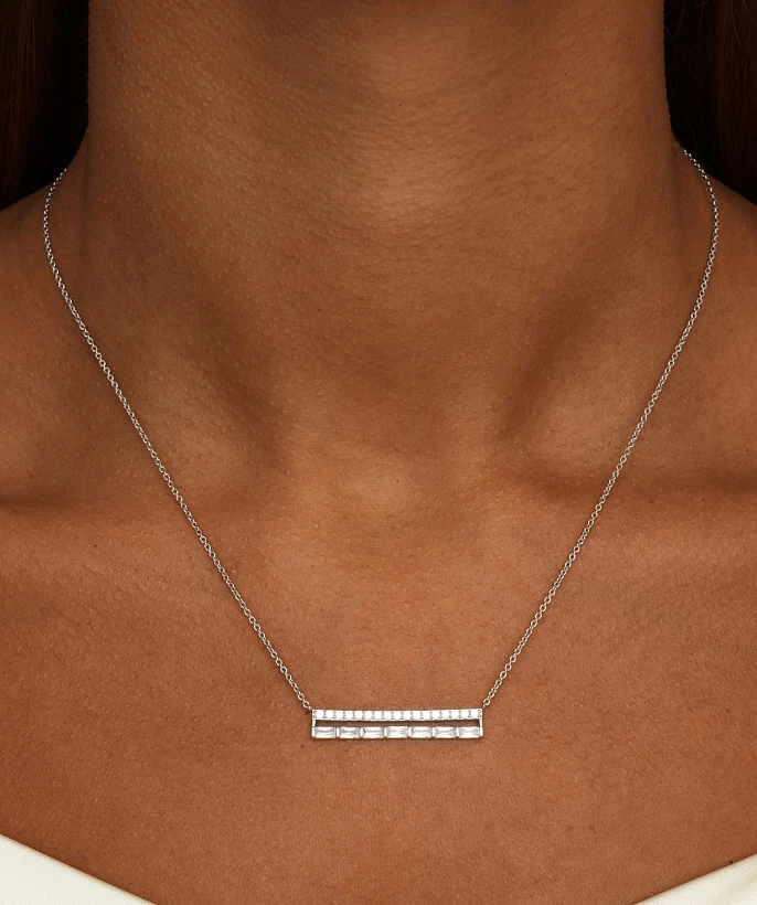 Серебряное колье Baguette с фианитами