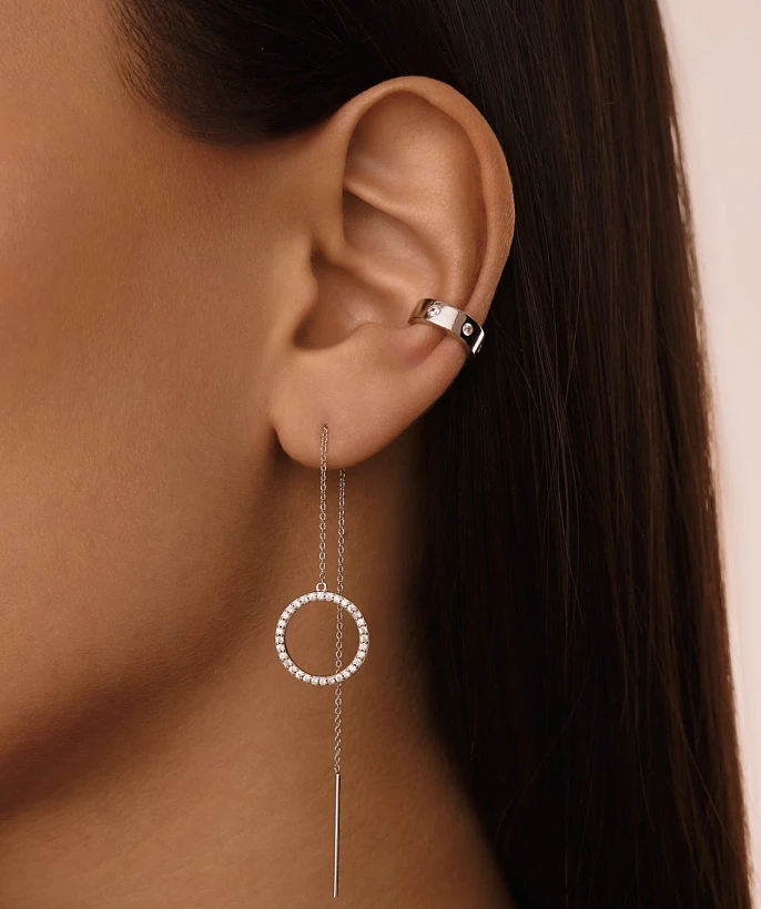 Серебряные серьги-протяжки с фианитами MIESTILO 