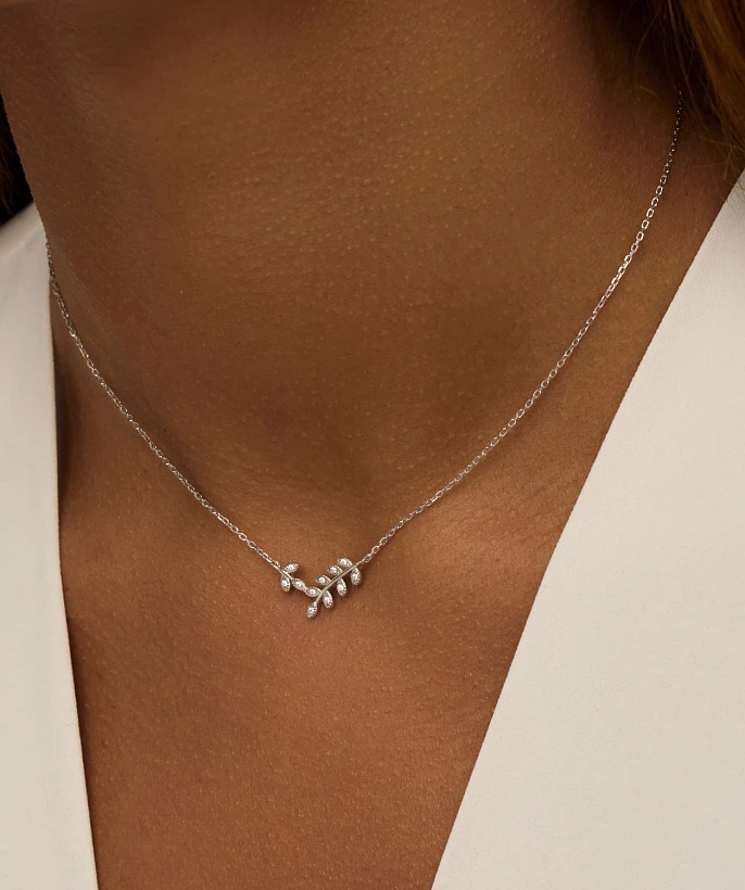 Серебряная подвеска с фианитами в форме веточки MIESTILO 