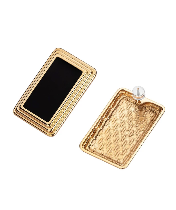 Прямоугольные серьги ВИНТАЖ с черной эмалью