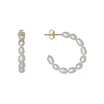 Позолоченные серьги-кольца из серебра с натуральным жемчугом