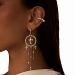 Серебряные серьги SICILIA с жемчугом, подвесками с крестами и белыми фианитами