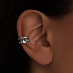 Кафф на правое ухо с голубым сердцем из серебра