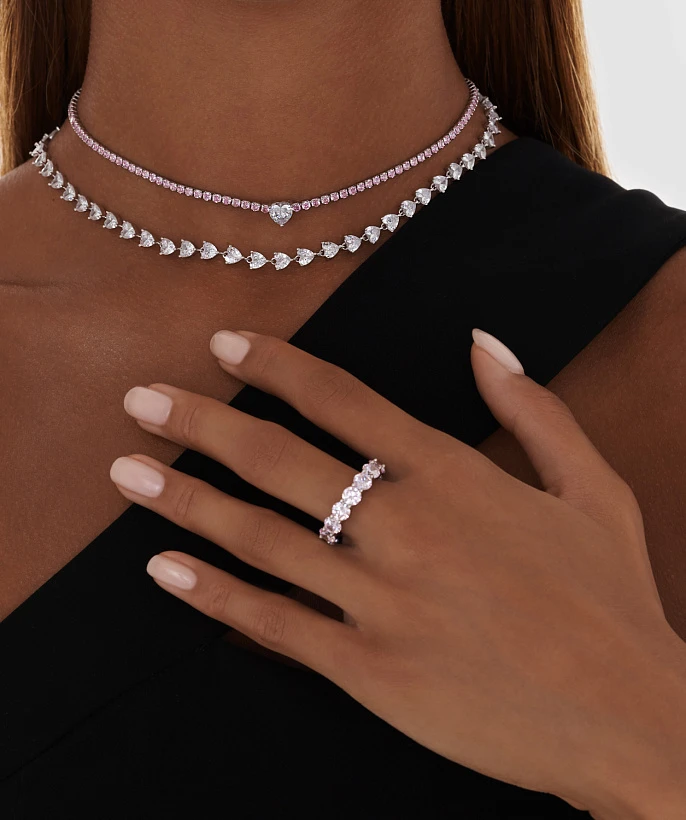 Кольцо из серебра Монро с розовыми и белыми фианитами