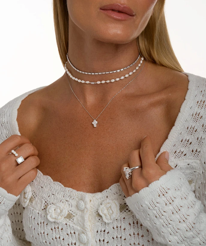 Серебряное колье Крест с фианитом