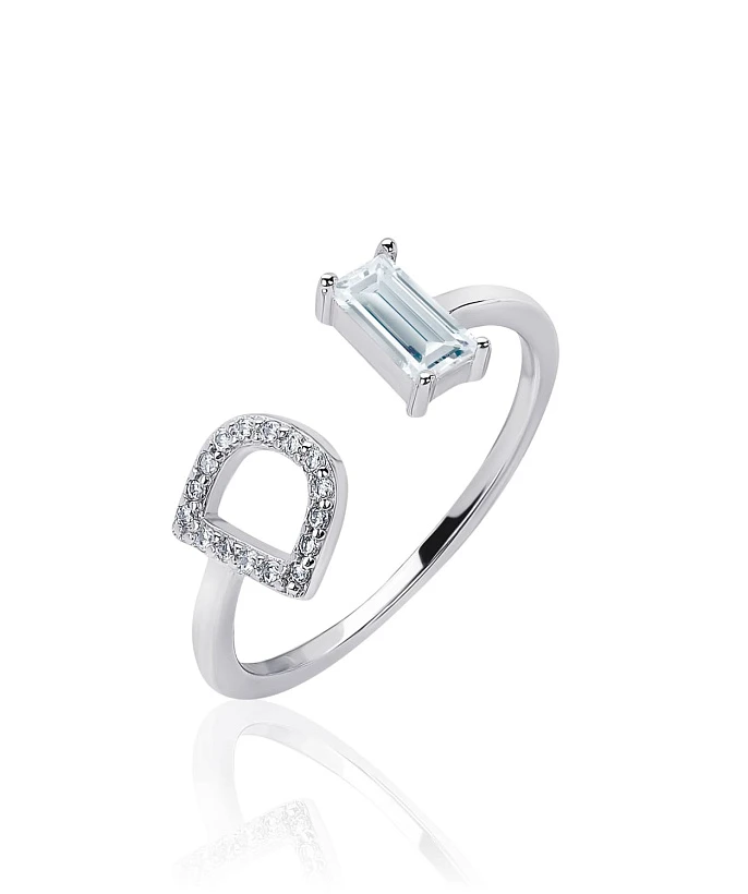 Серебряное кольцо регулируемое с буквой D MIESTILO