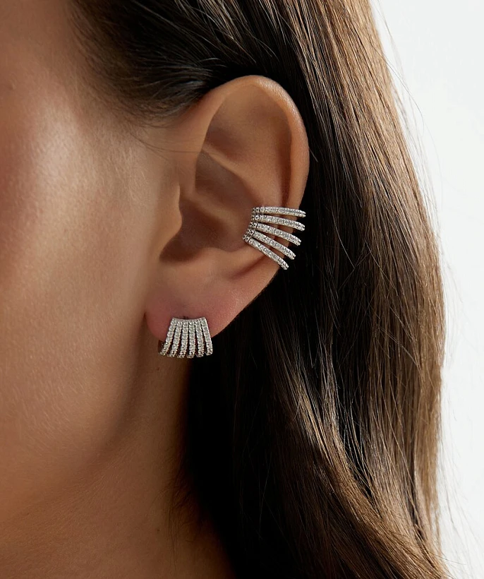 Крупный кафф из серебра с фианитами Гэтсби