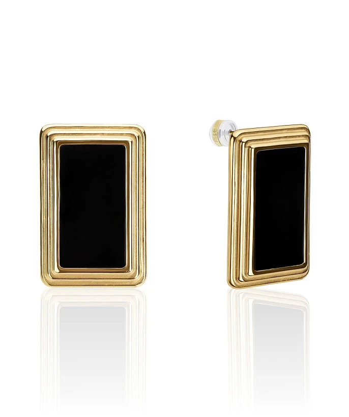 Прямоугольные серьги ВИНТАЖ с черной эмалью