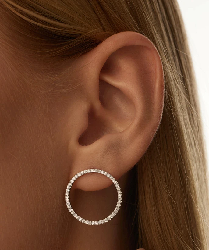 Серебряные акцентные пусеты с кругом из фианитов MIESTILO 