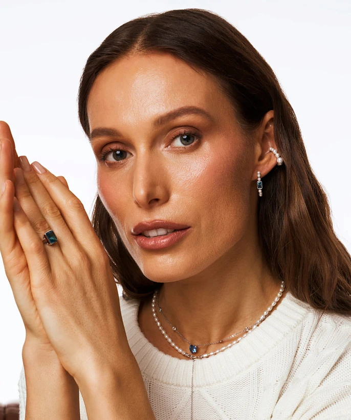 Серебряные серьги-кольца GALATEA с жемчугом