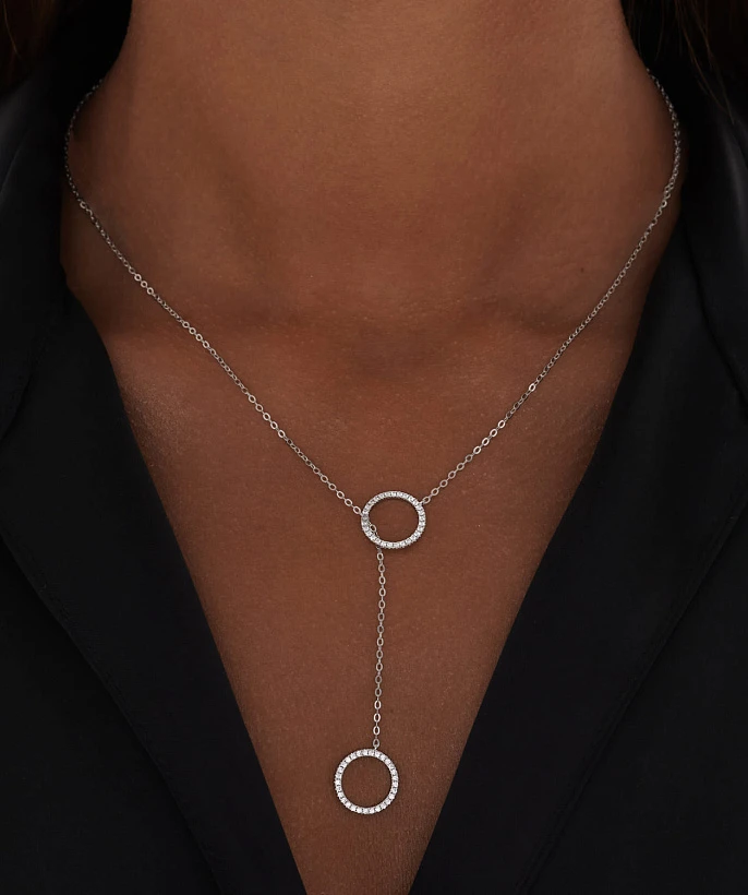 Колье-галстук регулируемый из серебра с кругами