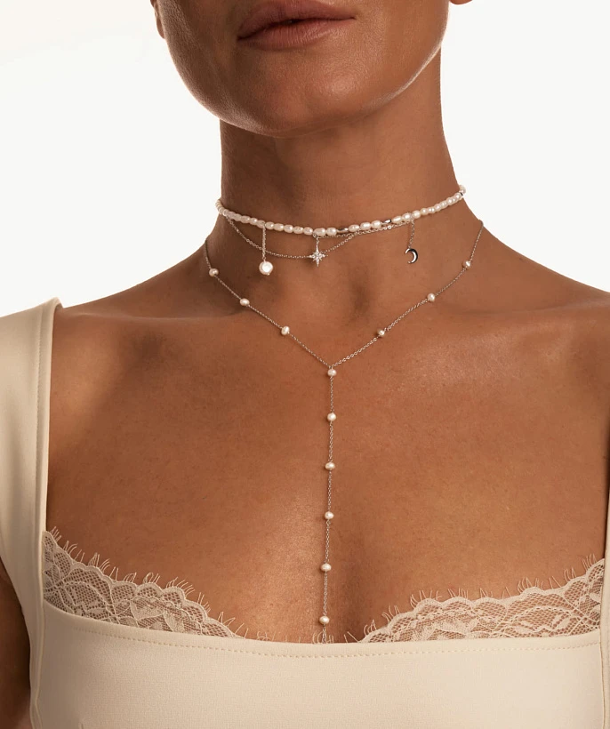 Серебряное колье-чокер ГАЛАТЕЯ с натуральным жемчугом